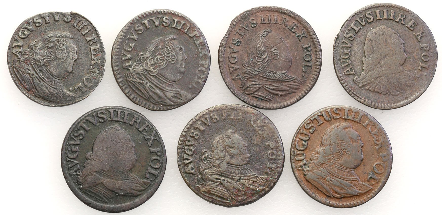 August III Sas. Grosz koronny 1754-1755 – lot. 7 szt.